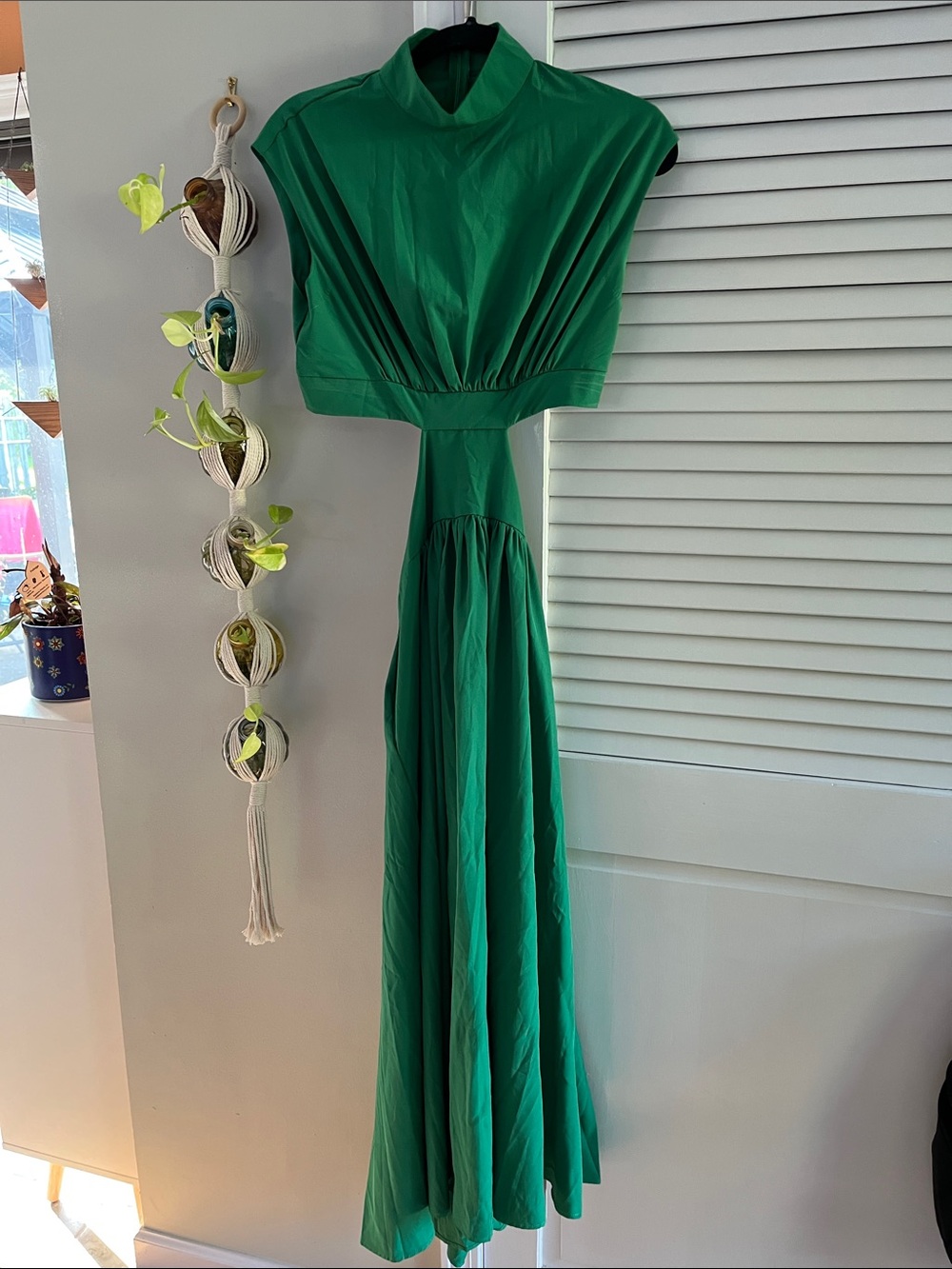 Emerald Cutout Maxi Dress with High Neck